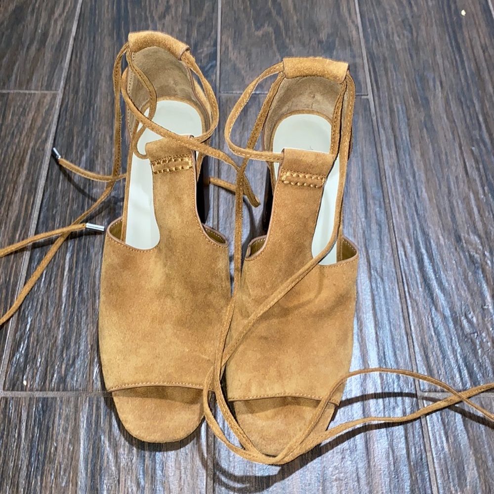 1 State Cognac Block Heel Peep Toe Heel - image 1